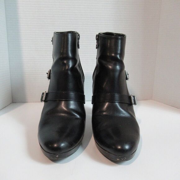 Simply Vera Boots 9.5 M Black Jaeger Buckle Ankle Bootie Faux Leather High Heel - Picture 4 of 15